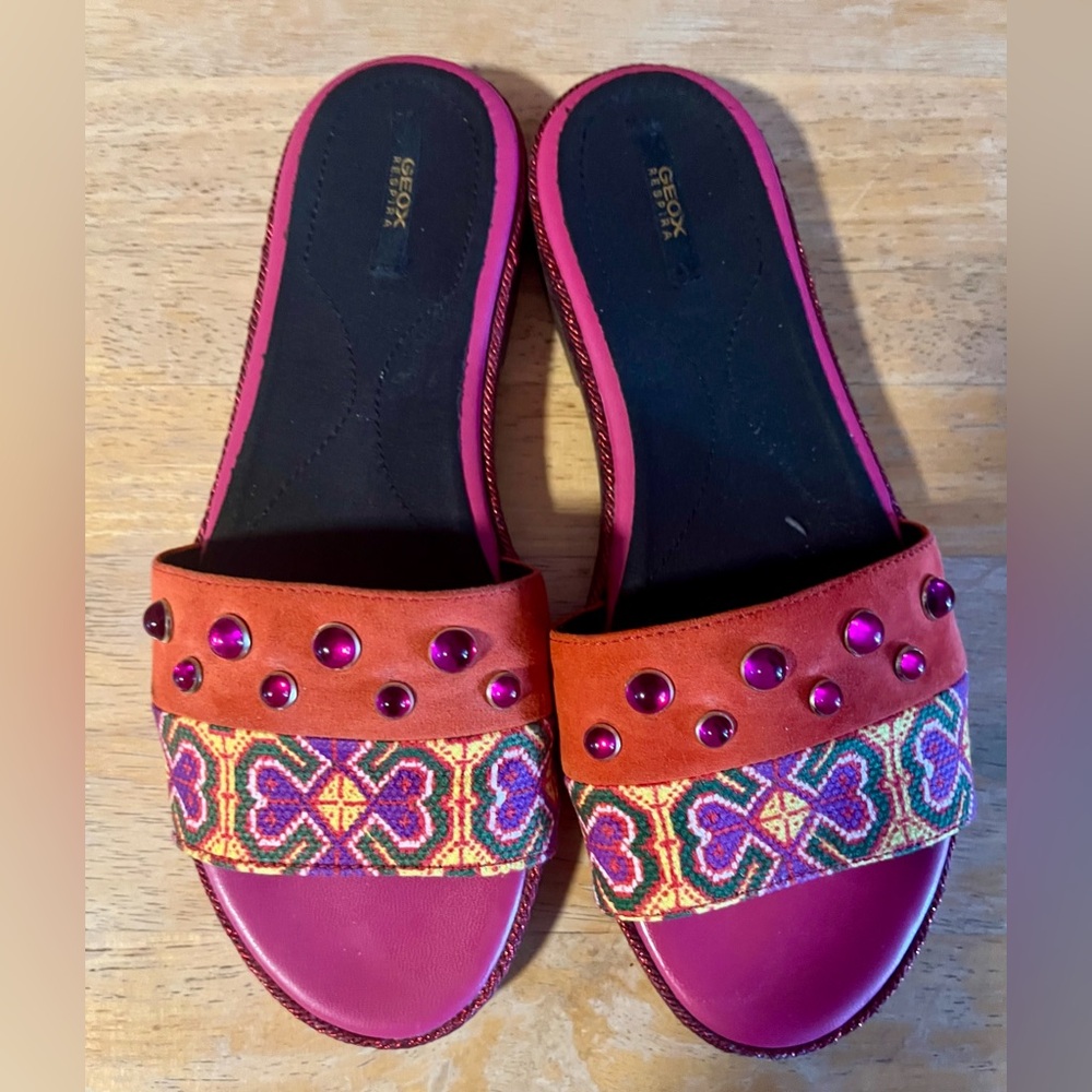 Geox Women's Pink and Orange Embellished Sandals